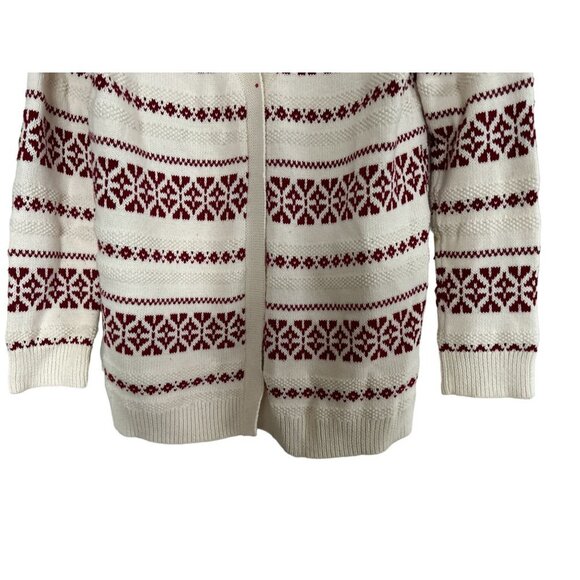 TALBOTS Knitted Cardigan Red White Nordic Geometric Design Size Med - Picture 7 of 12